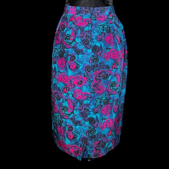 Collections By Michelle Stuart - 80's 2-Piece Vibrant Silk Suit - Size 8 - Picture 5 of 14